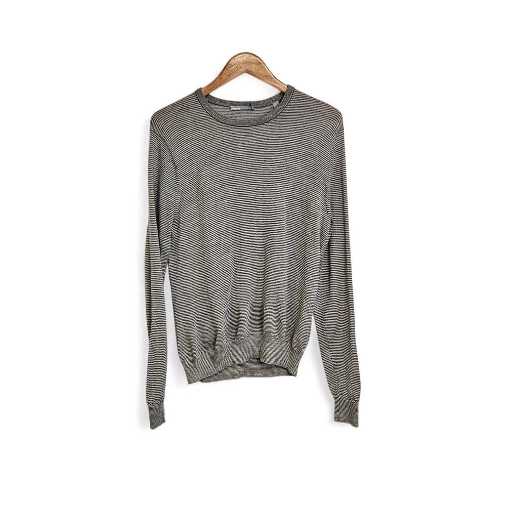 Vince Gray Striped Wool Lightweight Thin Crewneck Sweater Men's Size Small